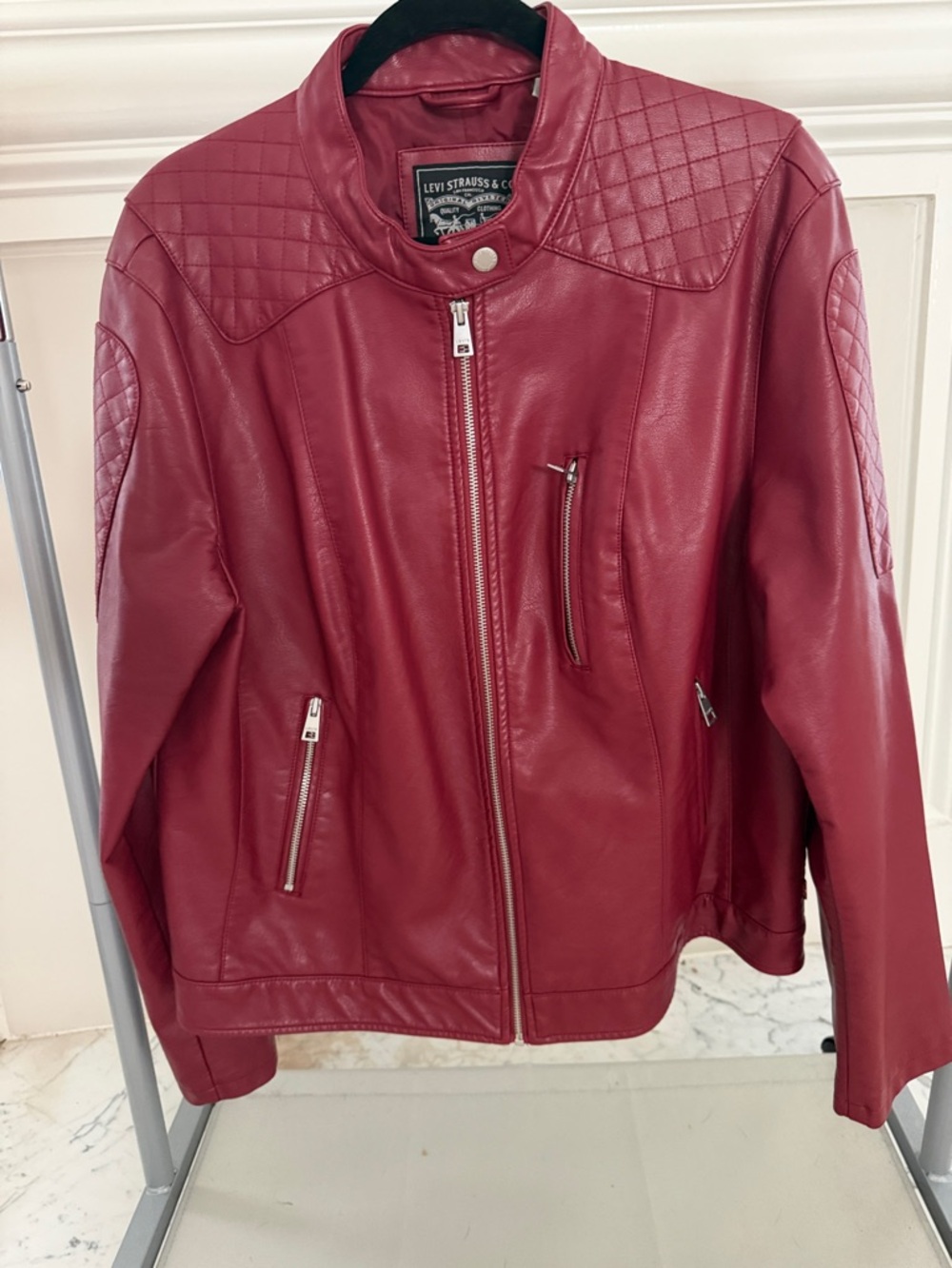 Levi's Women's Burgundy Quilted Faux Leather Motorcycle Jacket
